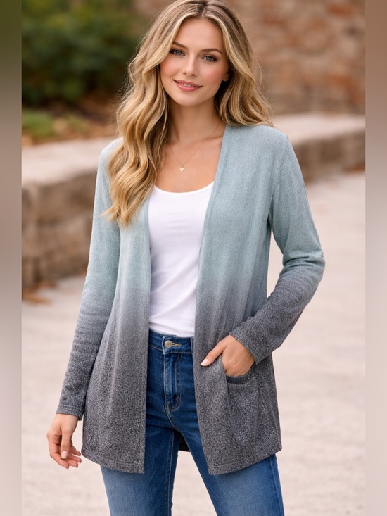 Tops - Light Blue to Charcoal Ombre Open Cardigan